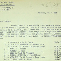 Lettera del Circolo Pasinetti ai soci, con l’elenco delle proiezioni del 1955 
[ISMO, APCMO]