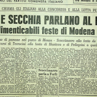 Articolo di Giornale sul comizio di Longo a Modena e di Secchia a Milano, 1950 
[«L'Unità», 19 settembre 1950]
