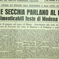 Articolo di Giornale sul comizio di Longo a Modena e di Secchia a Milano, 1950 
[«L'Unità», 19 settembre 1950]
