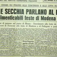 Articolo di Giornale sul comizio di Longo a Modena e di Secchia a Milano, 1950 
[«L'Unità», 19 settembre 1950]