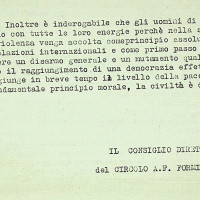 Appello alla pace a cura della direzione del circolo, 1961
[ISMO, APCMO]