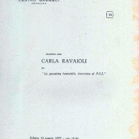 Centro Gramsci, Ferrara, copertina della dispensa sull’incontro con Cartla Ravaioli: “La questione femminile, intervista al PCI”, tenutosi a Ferrara il 12 marzo 1977