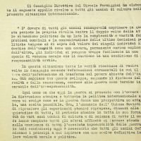 Estratto di un appello agli uomini di cultura dalla direzione del circolo, contro le armi atomiche, 1961
[ISMO, APCMO]