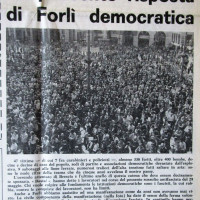 Il Forlivese, 11 giugno 1974, p. 1- articolo sulla manifestazione unitaria contro il terrorismo a seguito della strage di Piazza della Loggia a Brescia, 29 maggio 1974