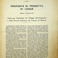 Proposta di legge per la costruzione del villaggio artigiano di Modena Ovest
[ISMO, AFPCMO]