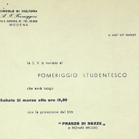 Proiezione di un film per il “pomeriggio studentesco” al Circolo Formiggini, 1959
[ISMO, APCMO]