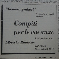 Pubblicità della Libreria Rinascita relativamente ai libri per le vacanze
[La Verità, 12 luglio 1952]