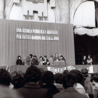 Archivio fotografico UDI Bologna. Manifestazione Una scuola pubblica e gratuita per i bambini da 3 a 6 anni, 1970