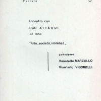 Centro Gramsci, Ferrara, copertina della dispensa sull’incontro con Ugo Attardi sul tema “Arte, società, violenza”, con la partecipazione di Benedetto Marzullo e Giancarlo Vigorelli, tenutosi a Ferrara, il 29 aprile 1976