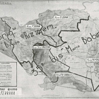 Carta topografica illustrante le zone di operazione delle varie formazioni partigiane nella provincia di Ferrara