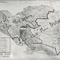 Carta topografica illustrante le zone di operazione delle varie formazioni partigiane nella provincia di Ferrara