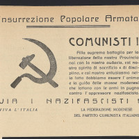 Volantino della Federazione modenese del Partito comunista italiano, senza data, che invita all’insurrezione armata 
[ISMO, Cronaca Pedrazzi]
