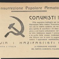 Volantino della Federazione modenese del Partito comunista italiano, senza data, che invita all’insurrezione armata 
[ISMO, Cronaca Pedrazzi]